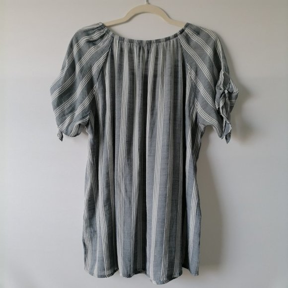 Fred David Womens Faded Blue Raglan Sleeve Scoop Neck Striped Blouse Top Size L - Picture 4 of 7